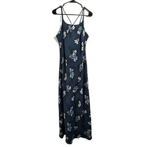 DBY Ltd. Women's Long Navy Floral Slip Dress Gown Spaghetti Straps Size 13/14